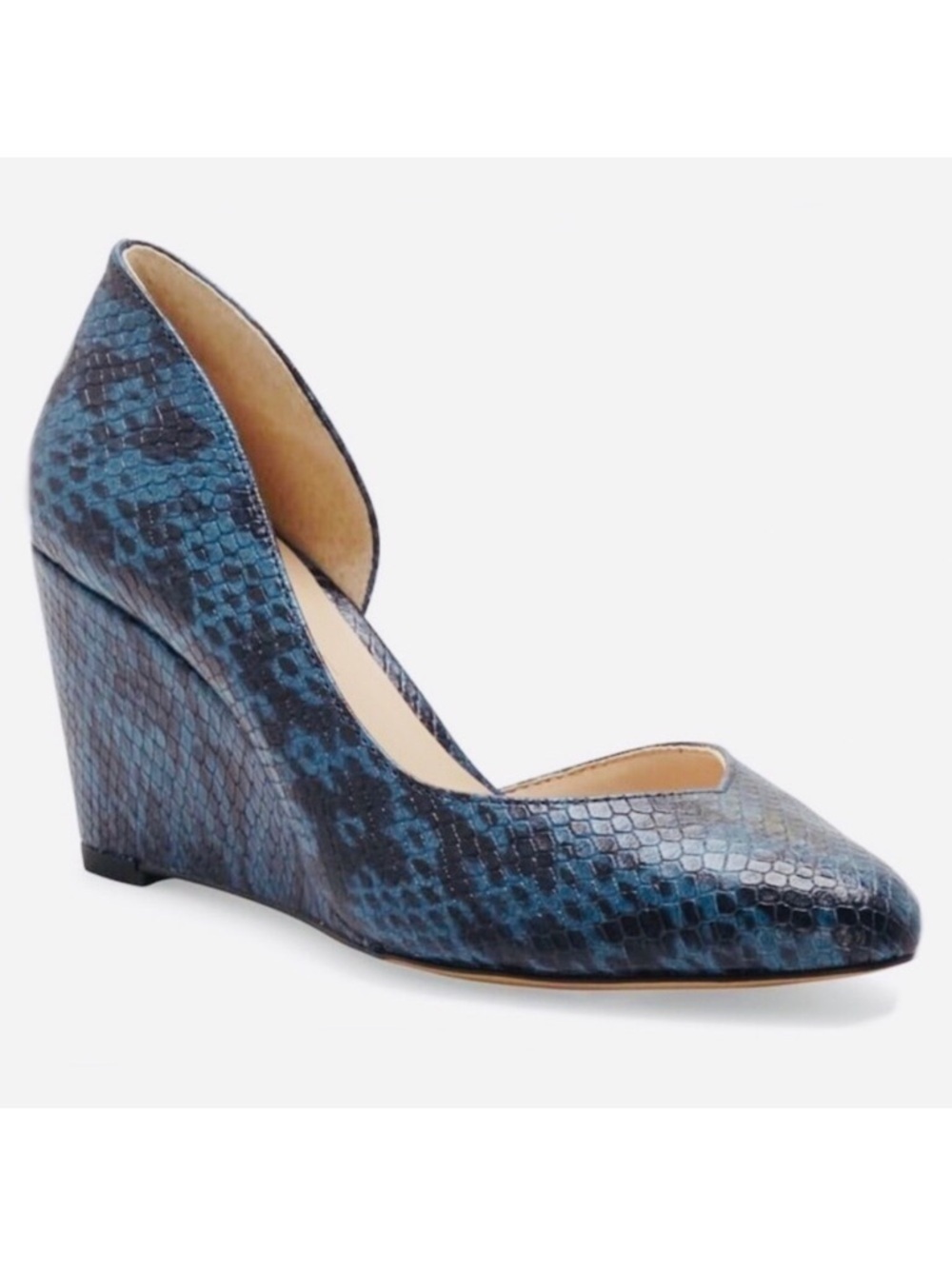 1. State Melman Snake Embossed D’Orsay Wedge